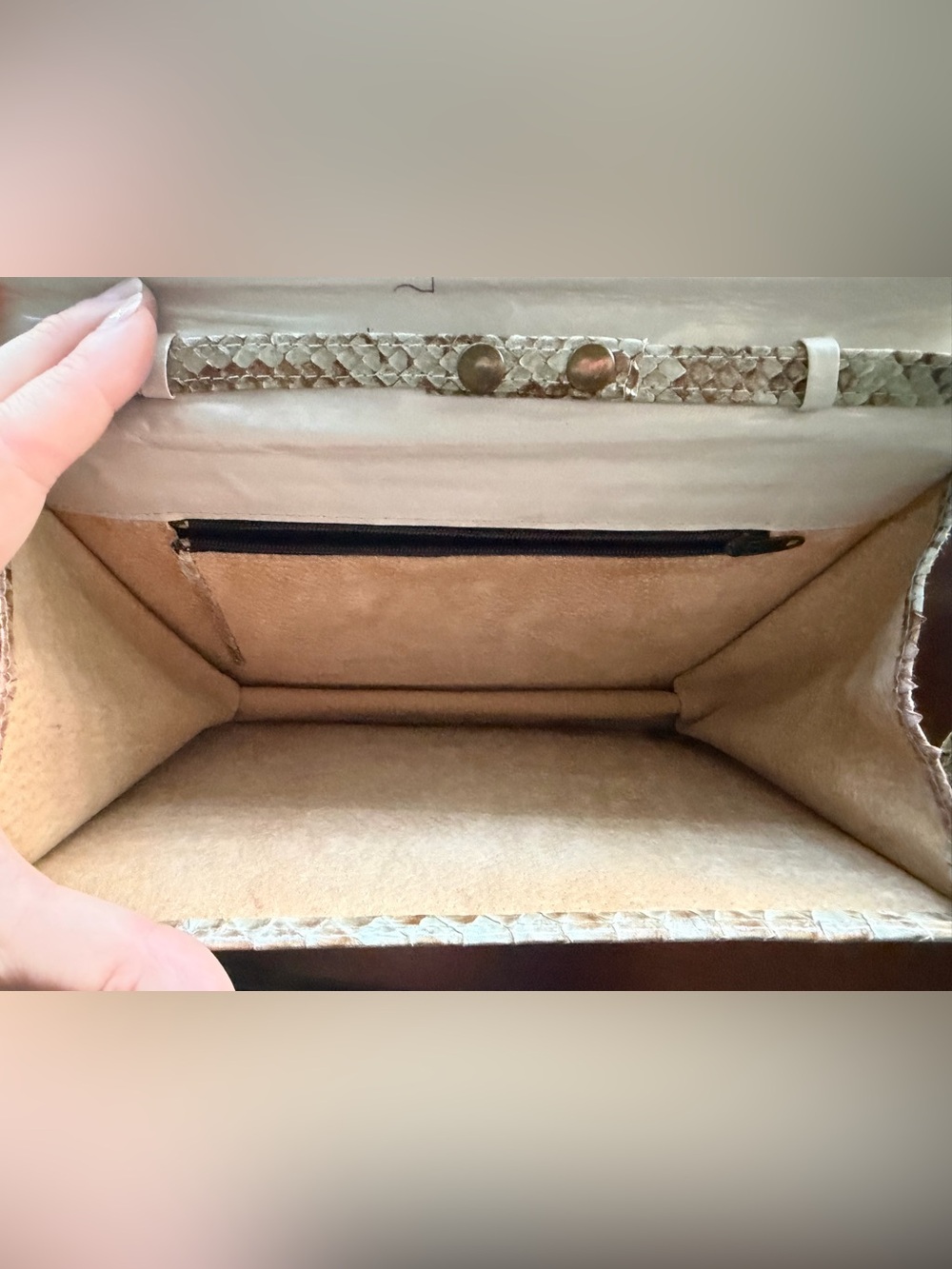 Python Clutch Suede Lining Removable Strap - Picture 3 of 4